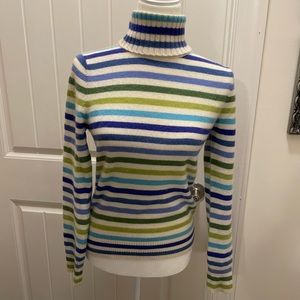 Blue/Green striped Express 100% cashmere turtleneck